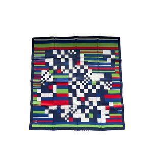 Vintage Multicolor Abstract Square Scarf 27 Inches Blue Green Red Stripe Retro